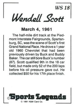 1991 K & M Sports Legends Wendell Scott #WS18 Wendell Scott Back