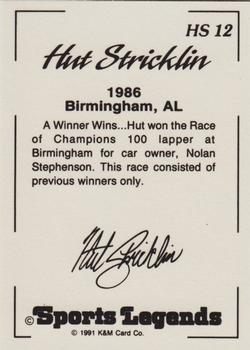 1991 K & M Sports Legends Hut Stricklin #HS12 Hut Stricklin Back