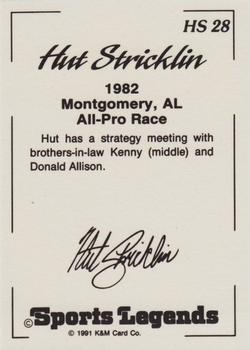 1991 K & M Sports Legends Hut Stricklin #HS28 Hut Stricklin / Kenny Allison / Donald Allison Back