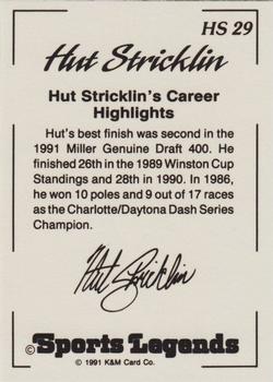 1991 K & M Sports Legends Hut Stricklin #HS29 Hut Stricklin Back