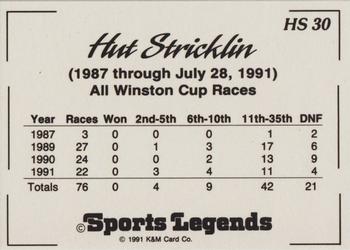 1991 K & M Sports Legends Hut Stricklin #HS30 Hut Stricklin Back