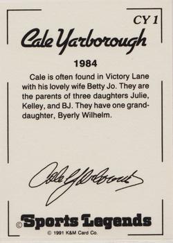 1991 K & M Sports Legends Cale Yarborough #CY1 Cale Yarborough Back