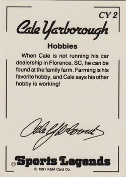 1991 K & M Sports Legends Cale Yarborough #CY2 Cale Yarborough Back
