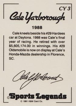 1991 K & M Sports Legends Cale Yarborough #CY3 Cale Yarborough Back