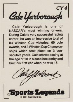 1991 K & M Sports Legends Cale Yarborough #CY4 Cale Yarborough Back