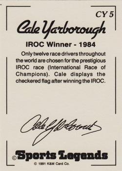 1991 K & M Sports Legends Cale Yarborough #CY5 Cale Yarborough Back