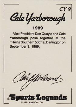 1991 K & M Sports Legends Cale Yarborough #CY9 Cale Yarborough Back