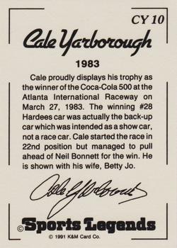 1991 K & M Sports Legends Cale Yarborough #CY10 Cale Yarborough Back