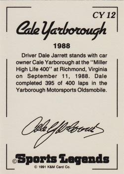 1991 K & M Sports Legends Cale Yarborough #CY12 Cale Yarborough / Dale Jarrett Back