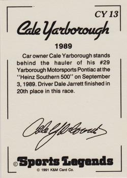 1991 K & M Sports Legends Cale Yarborough #CY13 Cale Yarborough Back