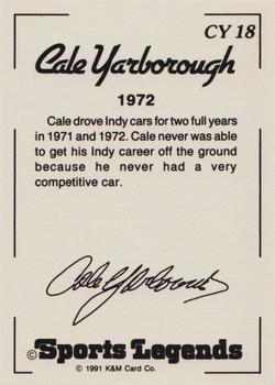 1991 K & M Sports Legends Cale Yarborough #CY18 Cale Yarborough Back