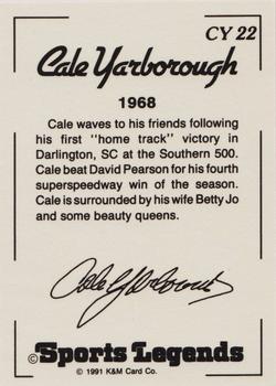 1991 K & M Sports Legends Cale Yarborough #CY22 Cale Yarborough Back