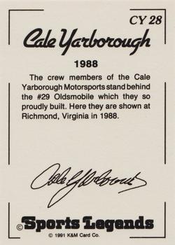 1991 K & M Sports Legends Cale Yarborough #CY28 Cale Yarborough Back