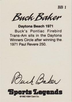 1992 K & M Sports Legends Buck Baker #BB 1 Buck Baker Back