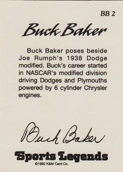 1992 K & M Sports Legends Buck Baker #BB 2 Buck Baker Back