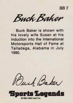 1992 K & M Sports Legends Buck Baker #BB 7 Buck Baker Back