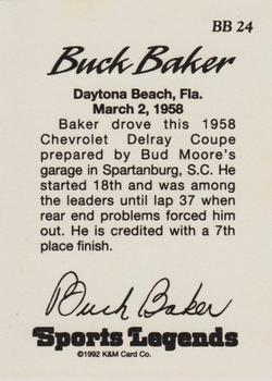 1992 K & M Sports Legends Buck Baker #BB 24 Buck Baker's Car Back