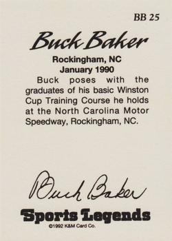 1992 K & M Sports Legends Buck Baker #BB 25 Buck Baker Back