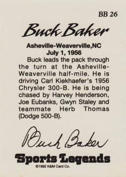 1992 K & M Sports Legends Buck Baker #BB 26 Buck Baker / Harvey Henderson / Joe Eubanks / Gwyn Staley / Herb Thomas Back
