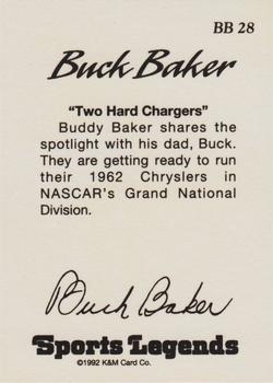 1992 K & M Sports Legends Buck Baker #BB 28 Buck Baker / Buddy Baker Back