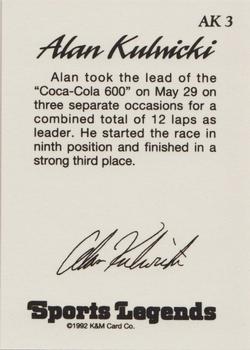 1992 K & M Sports Legends Alan Kulwicki #AK3 Alan Kulwicki's Car Back