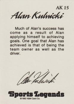 1992 K & M Sports Legends Alan Kulwicki #AK15 Alan Kulwicki Back