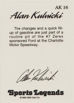 1992 K & M Sports Legends Alan Kulwicki #AK16 Alan Kulwicki in Pits Back