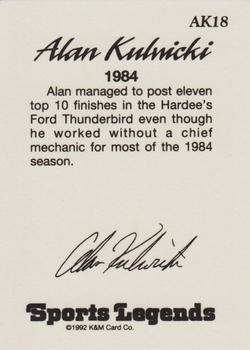 1992 K & M Sports Legends Alan Kulwicki #AK18 Alan Kulwicki Back
