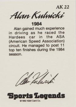 1992 K & M Sports Legends Alan Kulwicki #AK22 Alan Kulwicki Back
