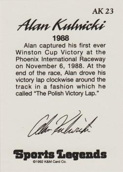 1992 K & M Sports Legends Alan Kulwicki #AK23 Alan Kulwicki Back
