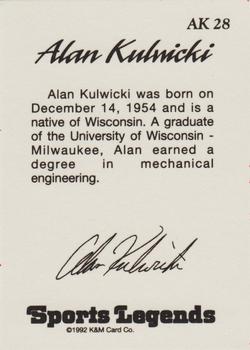 1992 K & M Sports Legends Alan Kulwicki #AK28 Alan Kulwicki Back