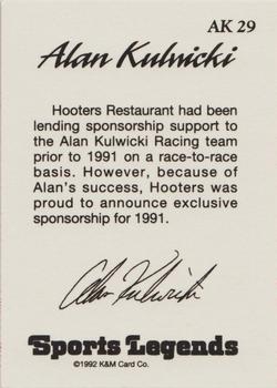 1992 K & M Sports Legends Alan Kulwicki #AK29 Alan Kulwicki's Car Back