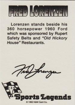 1992 K & M Sports Legends Fred Lorenzen #3 Fred Lorenzen Back