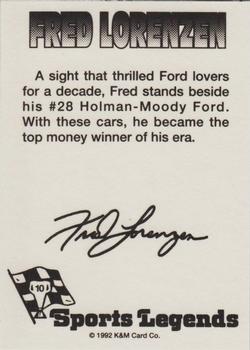 1992 K & M Sports Legends Fred Lorenzen #10 Fred Lorenzen Back