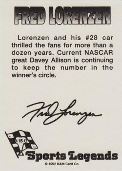 1992 K & M Sports Legends Fred Lorenzen #15 Fred Lorenzen's Car Back