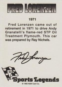 1992 K & M Sports Legends Fred Lorenzen #16 Fred Lorenzen Back