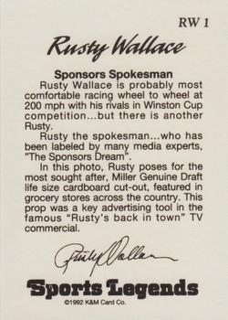 1992 K & M Sports Legends Rusty Wallace #RW 1 Rusty Wallace Back