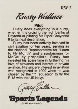 1992 K & M Sports Legends Rusty Wallace #RW 2 Rusty Wallace Back