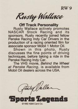 1992 K & M Sports Legends Rusty Wallace #RW 9 Rusty Wallace Back