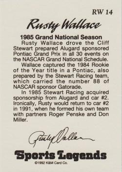 1992 K & M Sports Legends Rusty Wallace #RW 14 Rusty Wallace Back