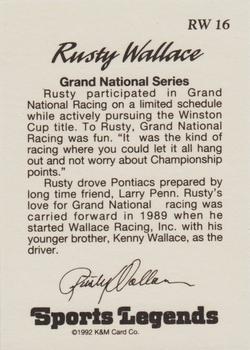 1992 K & M Sports Legends Rusty Wallace #RW 16 Rusty Wallace Back