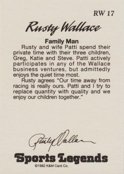 1992 K & M Sports Legends Rusty Wallace #RW 17 Rusty Wallace Back