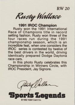 1992 K & M Sports Legends Rusty Wallace #RW 20 Rusty Wallace Back