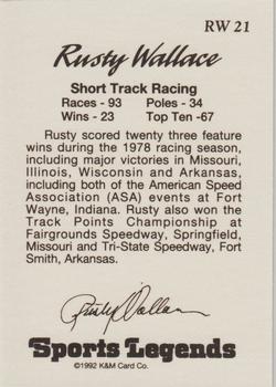 1992 K & M Sports Legends Rusty Wallace #RW 21 Rusty Wallace Back