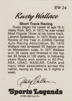 1992 K & M Sports Legends Rusty Wallace #RW 24 Rusty Wallace Back