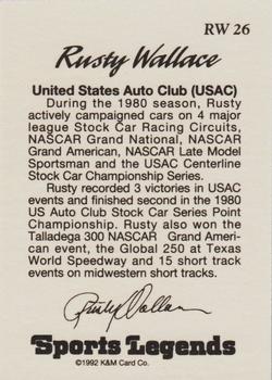1992 K & M Sports Legends Rusty Wallace #RW 26 Rusty Wallace Back