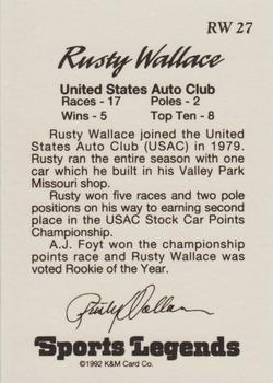 1992 K & M Sports Legends Rusty Wallace #RW 27 Rusty Wallace Back