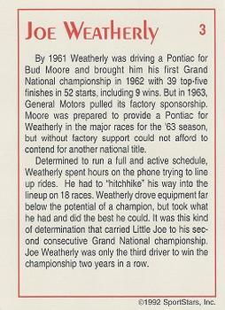 1992 SportStars Racing Collectibles #3 Joe Weatherly Back