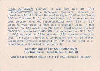 1972 STP #NNO Fred Lorenzen Back
