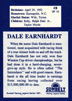 1991 Sunbelt Racing Legends #3 Dale Earnhardt Back